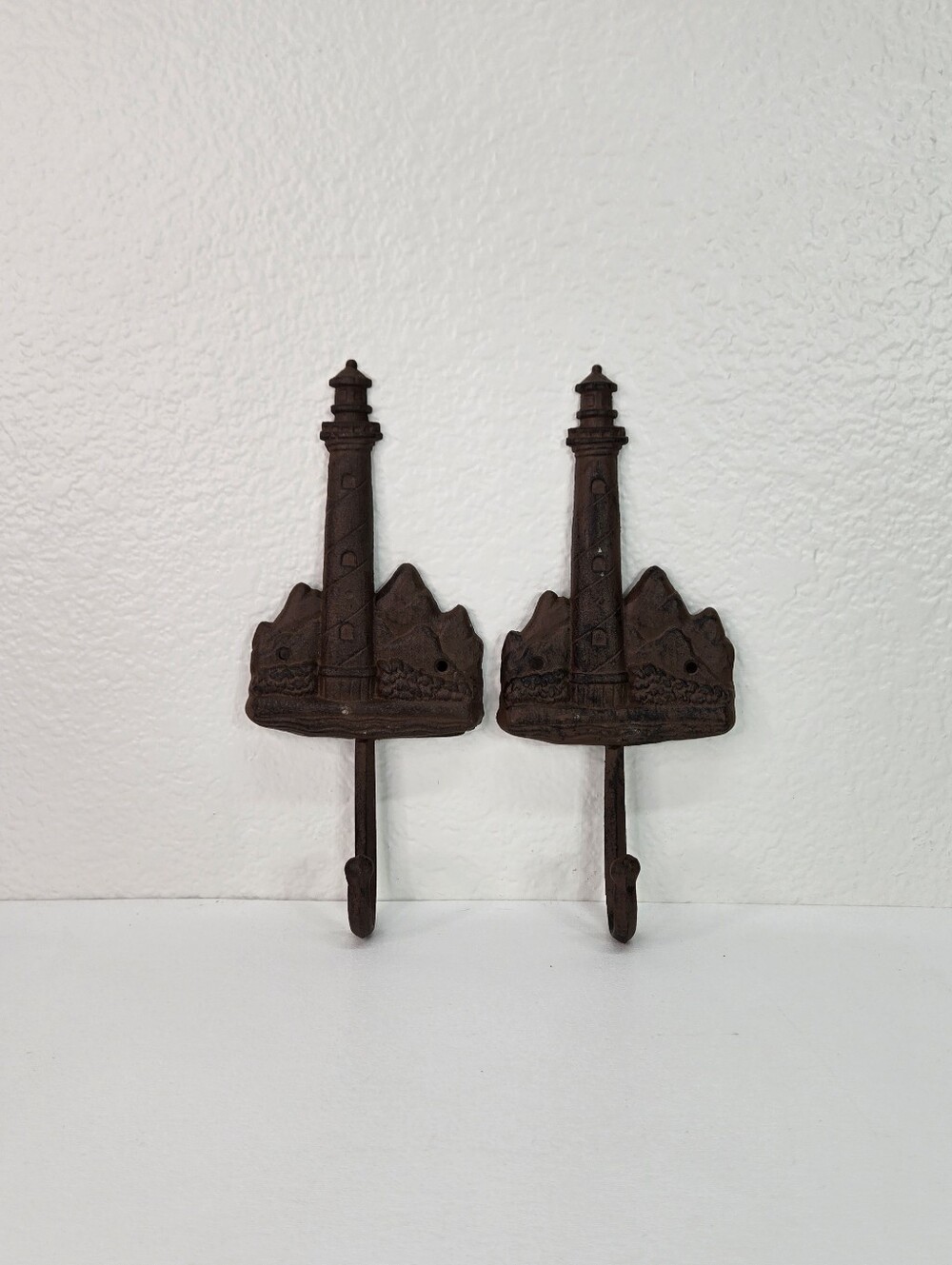 VTG‎ Pair Cast Iron Lighthouse Wall Hooks  Style Nautical Coat Towel Hanger Set